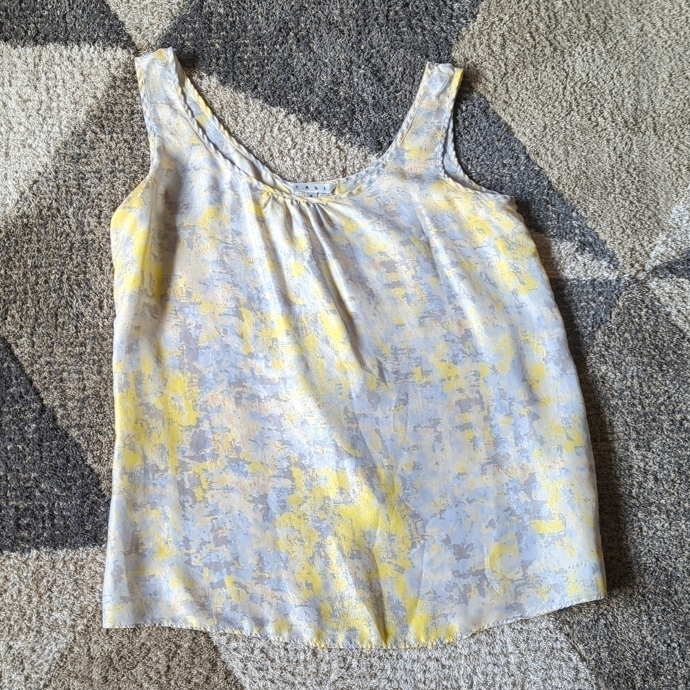 CAbi 100% Silk Sleeveless Blouse Top Buttons at Back